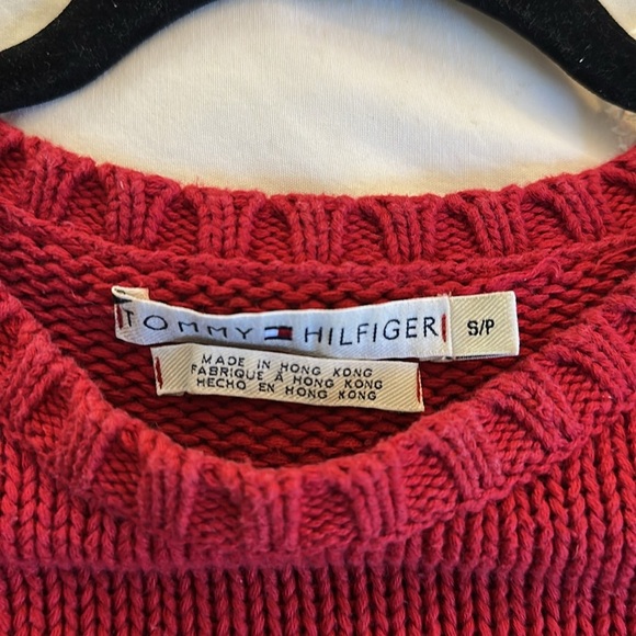 Vintage Y2K Tommy Hilfiger Logo Red Knit Sweater Size Small - Picture 5 of 8